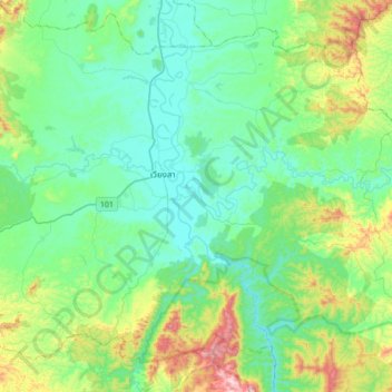 Mapa topográfico Khueng, altitud, relieve