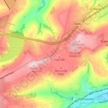 Mapa topográfico Pole Moor, altitud, relieve