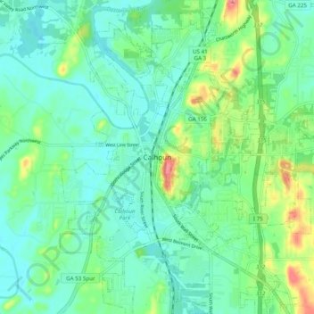 Mapa topográfico Calhoun, altitud, relieve