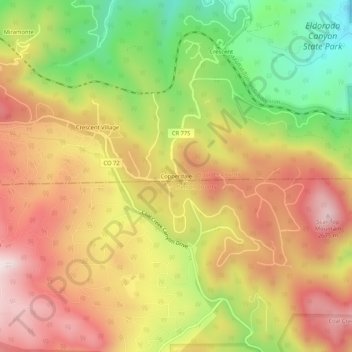 Mapa topográfico Copperdale, altitud, relieve