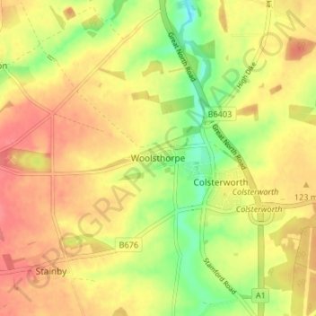 Mapa topográfico Woolsthorpe, altitud, relieve