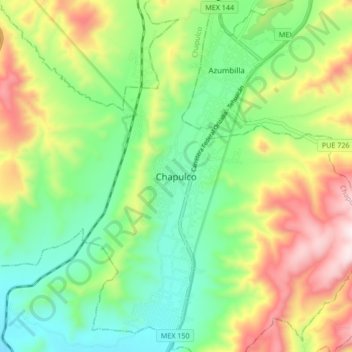 Mapa topográfico Chapulco, altitud, relieve