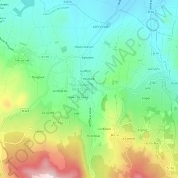 Mapa topográfico Le Viallard, altitud, relieve