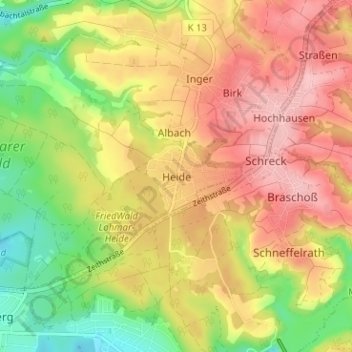 Mapa topográfico Heide, altitud, relieve