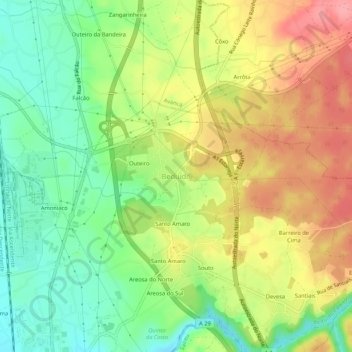 Mapa topográfico Beduído, altitud, relieve