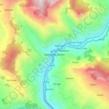Mapa topográfico Rampur Bushahr, altitud, relieve