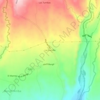 Mapa topográfico La Cuchilla, altitud, relieve