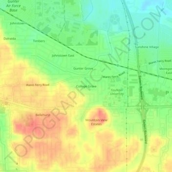 Mapa topográfico College Grove, altitud, relieve