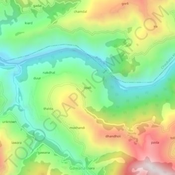 Mapa topográfico byali, altitud, relieve