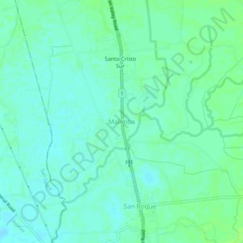 Mapa topográfico Malimba, altitud, relieve