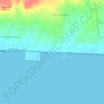 Mapa topográfico Sejati, altitud, relieve
