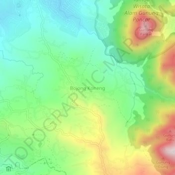 Mapa topográfico Bojong Koneng, altitud, relieve