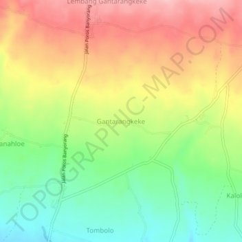 Mapa topográfico Gantarangkeke, altitud, relieve