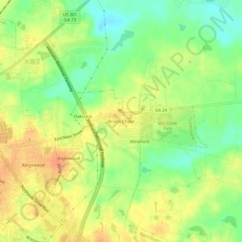 Mapa topográfico Brians Chase, altitud, relieve
