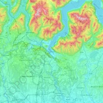 Mapa topográfico Como, altitud, relieve