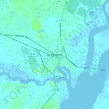 Mapa topográfico Georgetown, altitud, relieve
