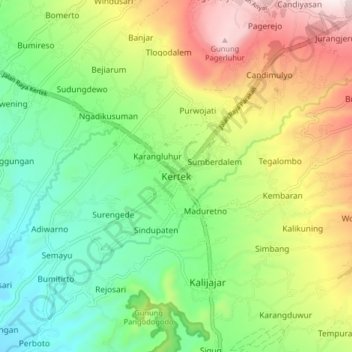 Mapa topográfico Kertek, altitud, relieve