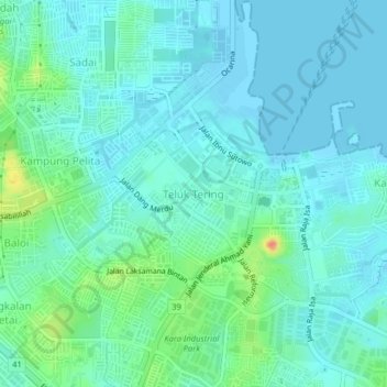 Mapa topográfico Teluk Tering, altitud, relieve