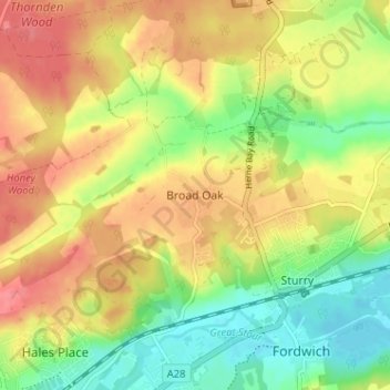 Mapa topográfico Broad Oak, altitud, relieve