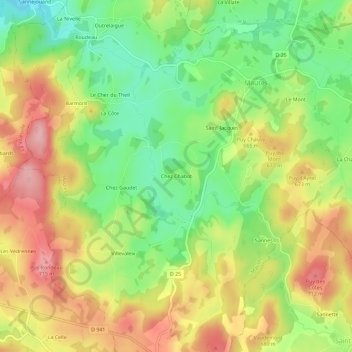 Mapa topográfico Chez Chabot, altitud, relieve