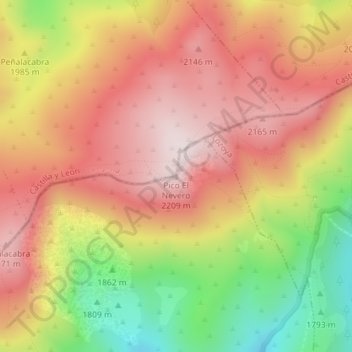 Mapa topográfico Pico El Nevero, altitud, relieve