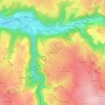 Mapa topográfico Les Vincents, altitud, relieve