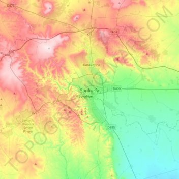 Mapa topográfico Şanlıurfa, altitud, relieve