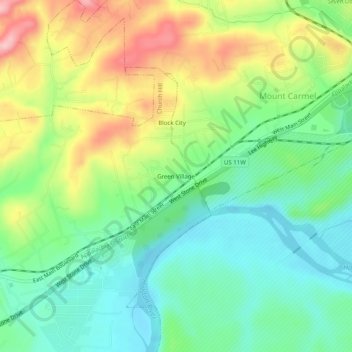 Mapa topográfico Green Village, altitud, relieve