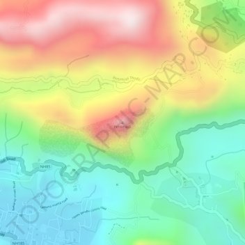 Mapa topográfico Pettimudi, altitud, relieve