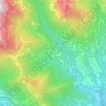 Mapa topográfico Cà Tuie, altitud, relieve