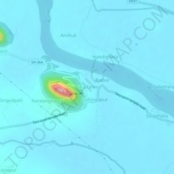Mapa topográfico Tara Tarini, altitud, relieve