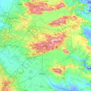 Mapa topográfico Nazaret, altitud, relieve