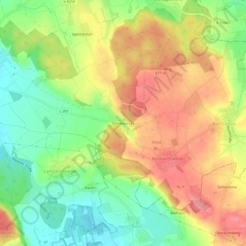 Mapa topográfico Steinbronnen, altitud, relieve