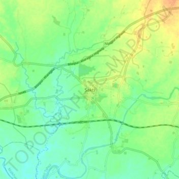 Mapa topográfico Sakti, altitud, relieve