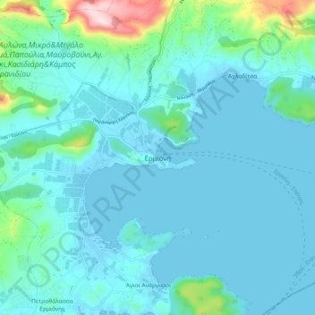 Mapa topográfico Ermioni, altitud, relieve