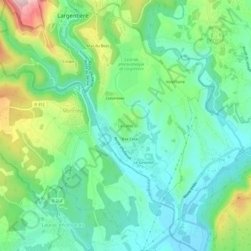 Mapa topográfico Le Célas, altitud, relieve
