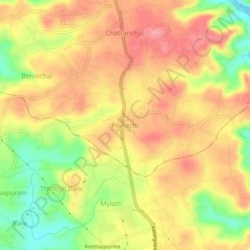 Mapa topográfico Poinachi, altitud, relieve