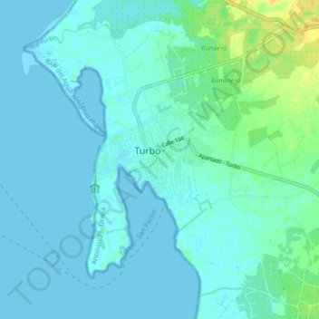 Mapa topográfico Turbo, altitud, relieve