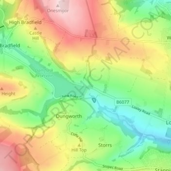 Mapa topográfico Low Holdworth, altitud, relieve