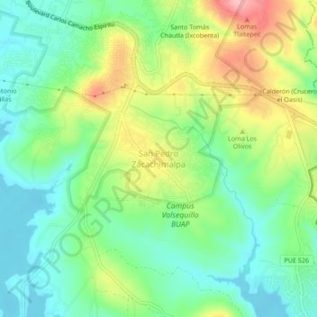 Mapa topográfico San Pedro Zacachimalpa, altitud, relieve