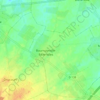 Mapa topográfico Bournainville, altitud, relieve