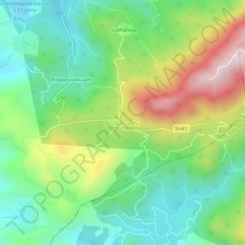 Mapa topográfico Pullumedu, altitud, relieve