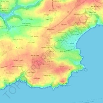 Mapa topográfico Poulyot, altitud, relieve
