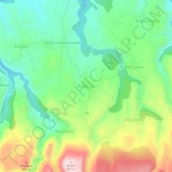 Mapa topográfico Roustika, altitud, relieve
