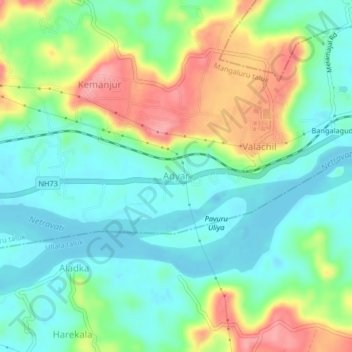 Mapa topográfico Adyar, altitud, relieve