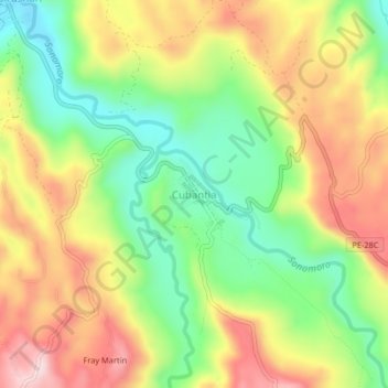 Mapa topográfico Cubantia, altitud, relieve