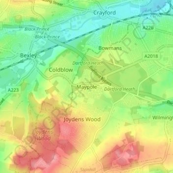 Mapa topográfico Maypole, altitud, relieve