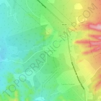 Mapa topográfico Charbonier, altitud, relieve