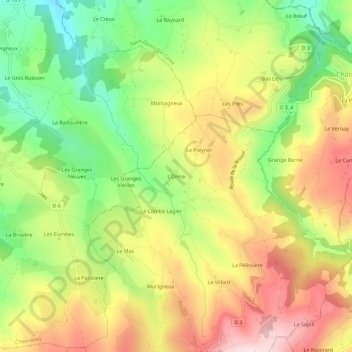 Mapa topográfico L'Orme, altitud, relieve