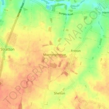 Mapa topográfico Morningthorpe, altitud, relieve